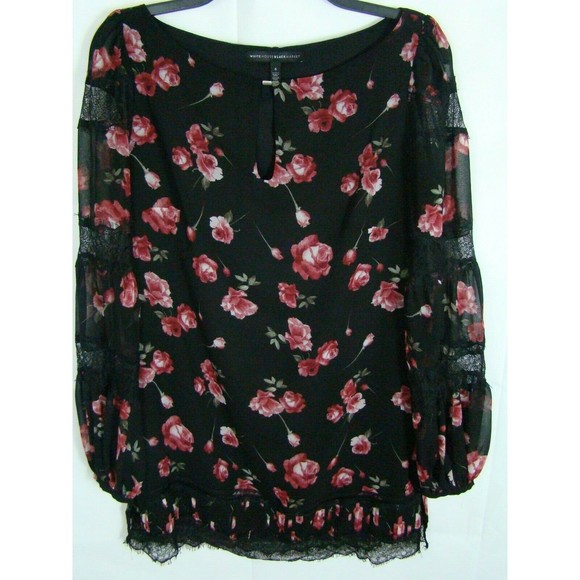White House Black Market Tops - White House Black Market Women Blouse Size 6 Black Red Floral Long Sleeve Casual